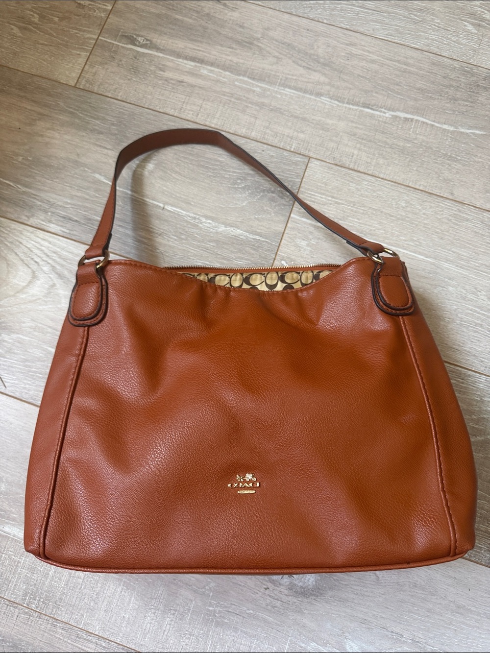 Coach Pebbled Leather Shoulder Bag in Cognac Brown